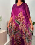 Heba Purple Floral Silk Kaftan Dress