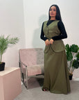 Dani Khaki Modest Waistcoat And Skirt Co ord Set