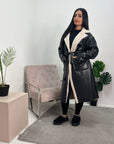 Sana Black Belted Pu And Fur Lined Jacket