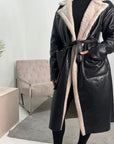 Sana Black Belted Pu And Fur Lined Jacket