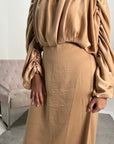 Nyssa Beige Frill Detail Tie Back Modest Dress