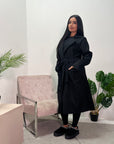 Arzu Black Belted Pocket Lightweight Jacket Coat