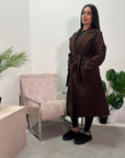 Arzu Chocolate Belted Pocket Lightweight Jacket Coat