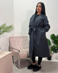 Arzu Charcoal Belted Pocket Lightweight Jacket Coat