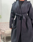 Arzu Charcoal Belted Pocket Lightweight Jacket Coat