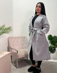 Arzu Light Grey Belted Pocket Lightweight Jacket Coat