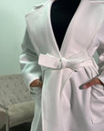 Arzu White Belted Pocket Lightweight Jacket Coat