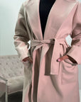 Arzu Beige Belted Pocket Lightweight Jacket Coat