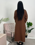 Keilani Chocolate Contrast Detail Long Pocket Coat