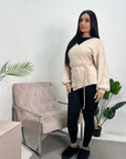 Regina Beige Knitted Balloon Sleeve Wrap Top