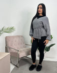 Regina Grey Knitted Balloon Sleeve Wrap Top