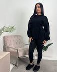 Regina Black Knitted Balloon Sleeve Wrap Top