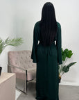 Lara Emerald Green Satin Waist Detail Modest Dress