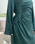 Lara Emerald Green Satin Waist Detail Modest Dress