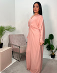 Disha Pink Summer Linen V-Neck Tie Dress