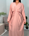 Disha Pink Summer Linen V-Neck Tie Dress