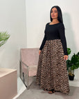 Deva Leopard Classic Printed A Line Ribbed Top Modest Maxi Dress With Pockets