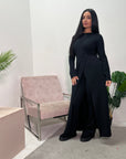 Hani Black Soft Wrap Long Jacket & Trouser Co Ord Set