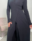 Hani Black Soft Wrap Long Jacket & Trouser Co Ord Set