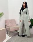 Hani Sage Soft Wrap Long Jacket & Trouser Co Ord Set