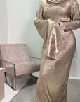 Nila Gold Metallic Flare Sleeve Dress