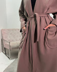 Zania Mocha Oversized Belted Pocket Lightweight Coat