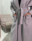 Zania Light Grey Oversized Belted Pocket Lightweight Coat