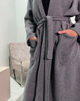 Zania Dark Grey Oversized Belted Pocket Lightweight Coat