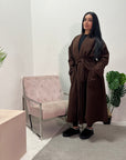 Zania Chocolate Oversized Belted Pocket Lightweight Coat