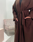 Zania Chocolate Oversized Belted Pocket Lightweight Coat