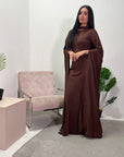 Zairia Chocolate Elegant Long Cape Sleeve Dress