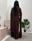 Zairia Chocolate Elegant Long Cape Sleeve Dress