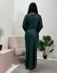 Keya Emerald Green Satin Ring Buckle Modest Dress