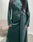 Keya Emerald Green Satin Ring Buckle Modest Dress