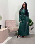 Keya Emerald Green Satin Ring Buckle Modest Dress