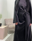 Keya Black Satin Ring Buckle Modest Dress