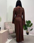 Keya Chocolate Satin Ring Buckle Modest Dress