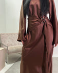 Keya Chocolate Satin Ring Buckle Modest Dress