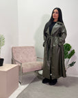 Halaya Khaki PU Belted Trench Coat