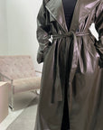 Halaya Khaki PU Belted Trench Coat