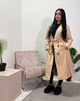 Leen Beige Limed Belted Leather Trench Boyfriend Jacket