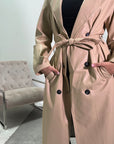 Leen Beige Limed Belted Leather Trench Boyfriend Jacket