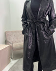 Leen Black Limed Belted Leather Trench Boyfriend Jacket