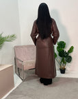 Halaya Chocolate PU Belted Trench Coat