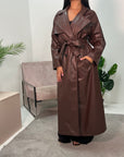 Halaya Chocolate PU Belted Trench Coat