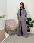 Daria Grey Oversized Button Boyfriend Lightweight Duster Coat