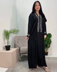 Bella Black V Neck Diamante Trim Modest Wear Abaya Dress