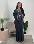 Bella Charcoal V Neck Diamante Trim Modest Wear Abaya Dress