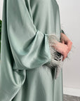 Haniya Mint Fur Trim Kaftan Dress