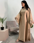 Haniya Bronze Fur Trim Kaftan Dress